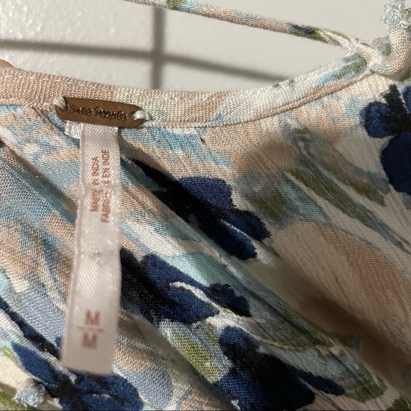 Free People Mulberry Floral Maxi Dress Strappy Front Cutout Medium - Picture 5 of 6